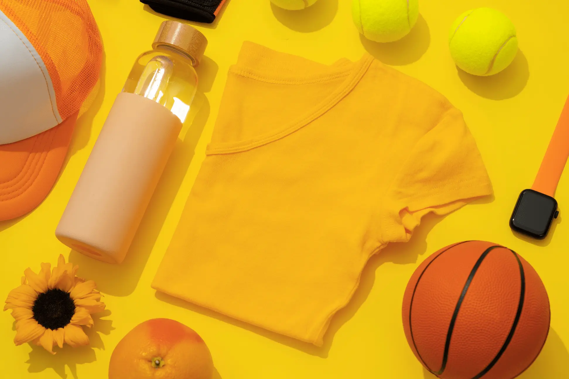 composition-with-neatly-organized-arranged-sport-items merchandising para eventos de empresa